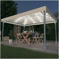Paviljong med ljusslinga LED 400x300 cm gräddvit aluminium vidaXL
