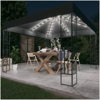Paviljong med ljusslinga LED antracit tyg vidaXL