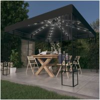 Paviljong med ljusslinga LED antracit vidaXL