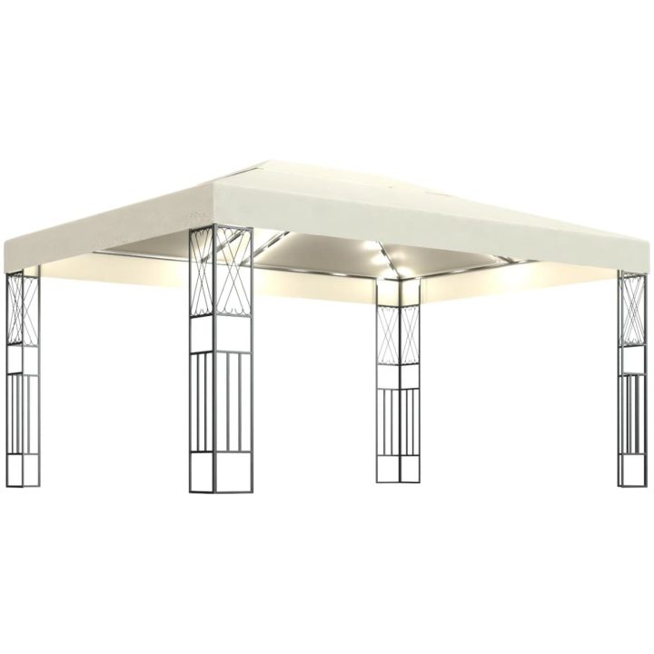 Paviljong med ljusslinga LED gräddvit tyg vidaXL 3 x 4 m – bild 2