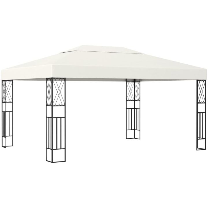Paviljong med ljusslinga LED gräddvit tyg vidaXL 3 x 4 m – bild 3