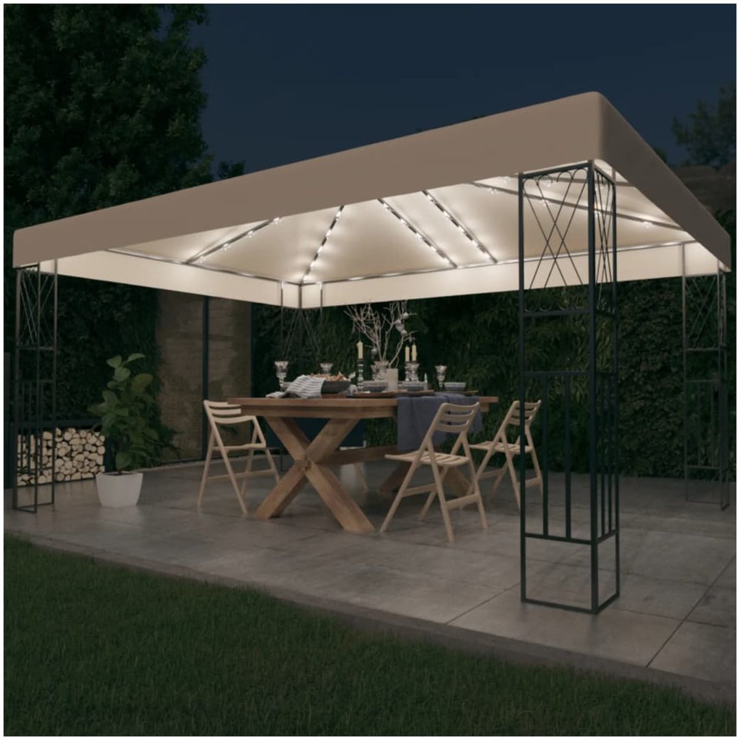 Paviljong med ljusslinga LED gräddvit tyg vidaXL 3 x 4 m