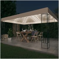 Paviljong med ljusslinga LED gräddvit tyg vidaXL