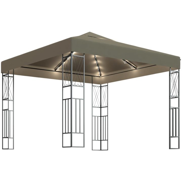 Paviljong med ljusslinga LED taupe tyg vidaXL 3 x 3 m – bild 2