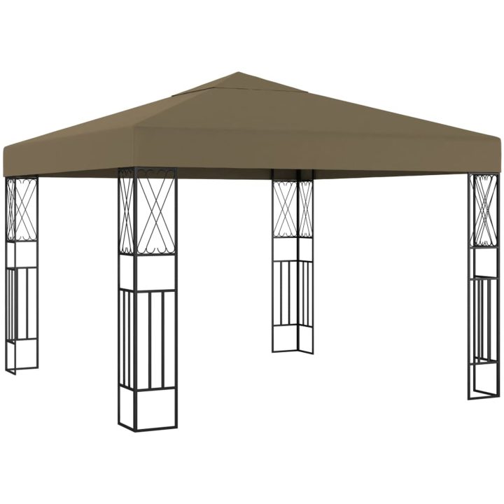 Paviljong med ljusslinga LED taupe tyg vidaXL 3 x 3 m – bild 3