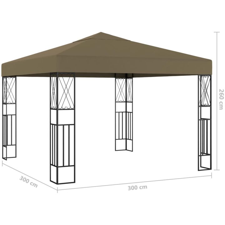 Paviljong med ljusslinga LED taupe tyg vidaXL 3 x 3 m – bild 9