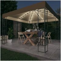 Paviljong med ljusslinga LED taupe tyg vidaXL