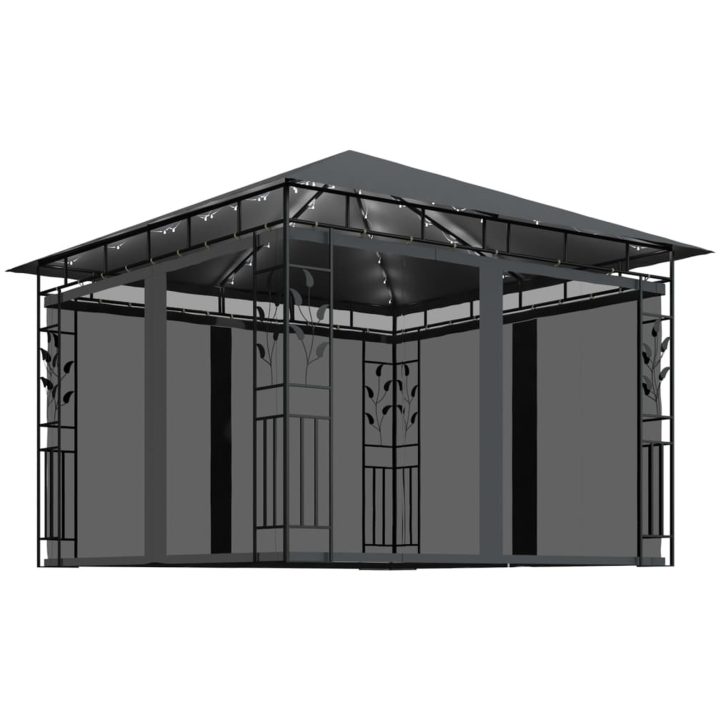 Paviljong med myggnät och ljusslinga LED antracit vidaXL 3 x 3 x 2.73 m – bild 2