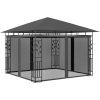 Paviljong med myggnät och ljusslinga LED antracit vidaXL 3 x 3 x 2.73 m – miniatyr 3