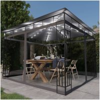 Paviljong med myggnät och ljusslinga LED antracit vidaXL