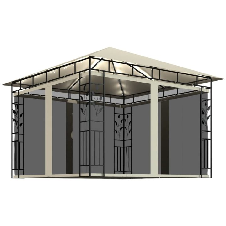 Paviljong med myggnät och ljusslinga LED gräddvit vidaXL 3 x 3 x 2.73 m – bild 2