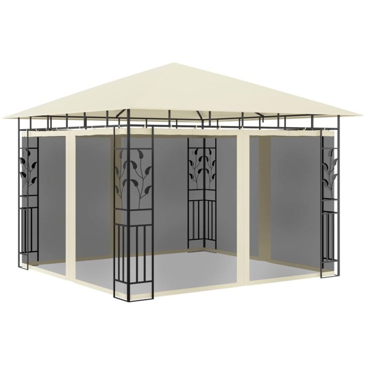 Paviljong med myggnät och ljusslinga LED gräddvit vidaXL 3 x 3 x 2.73 m – bild 3