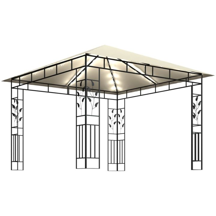 Paviljong med myggnät och ljusslinga LED gräddvit vidaXL 3 x 3 x 2.73 m – bild 4