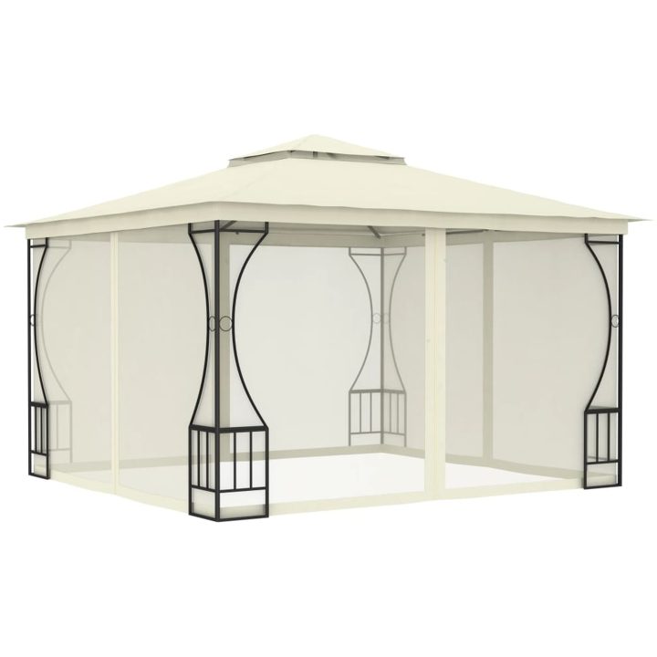 Paviljong med nät gräddvit vidaXL 300 x 300 x 265 cm – bild 2