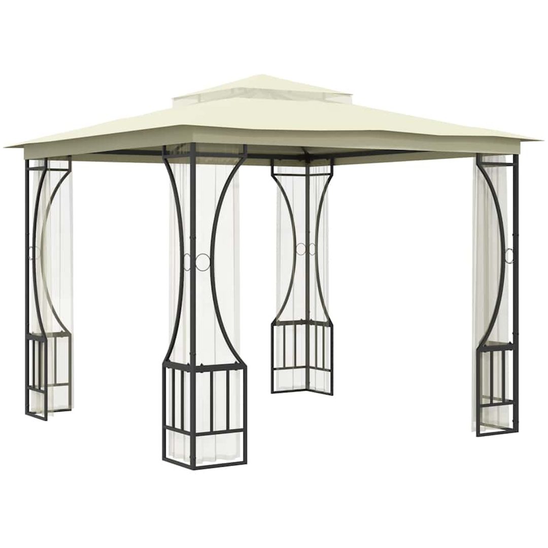 Paviljong med nät gräddvit vidaXL 300 x 300 x 265 cm – bild 3