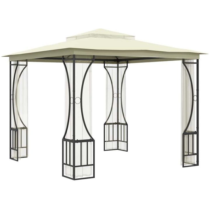 Paviljong med nät gräddvit vidaXL 300 x 300 x 265 cm – bild 3