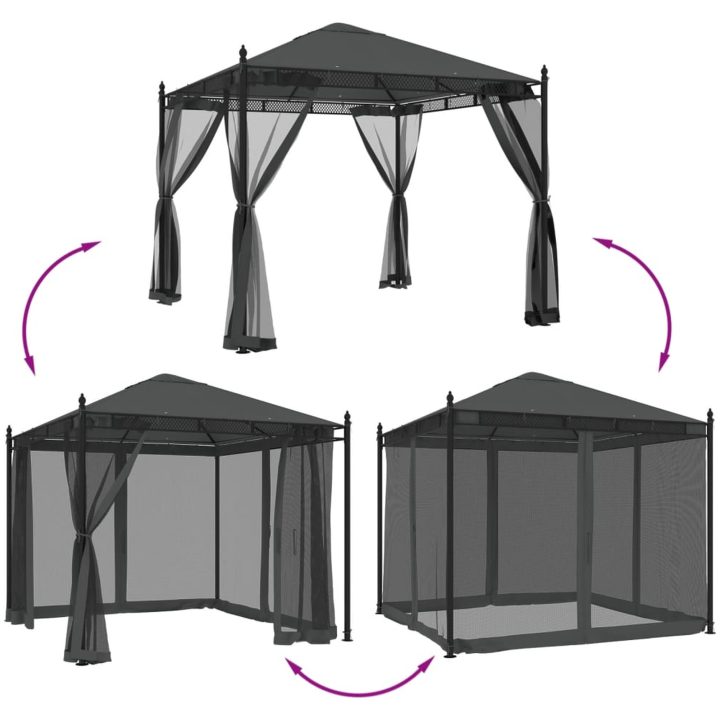 Paviljong med nätväggar antracit 2,93x2,93 m stål vidaXL – bild 6