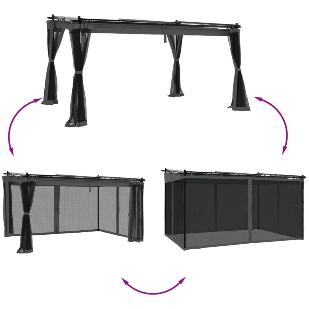 Paviljong med nätväggar antracit stål vidaXL 4 x 3 m – bild 3