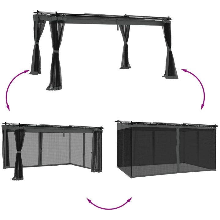Paviljong med nätväggar antracit stål vidaXL 4 x 3 m – bild 3
