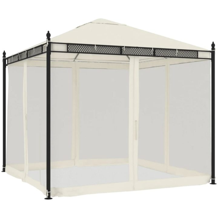 Paviljong med nätväggar gräddvit 2,93x2,93 m stål vidaXL – bild 2