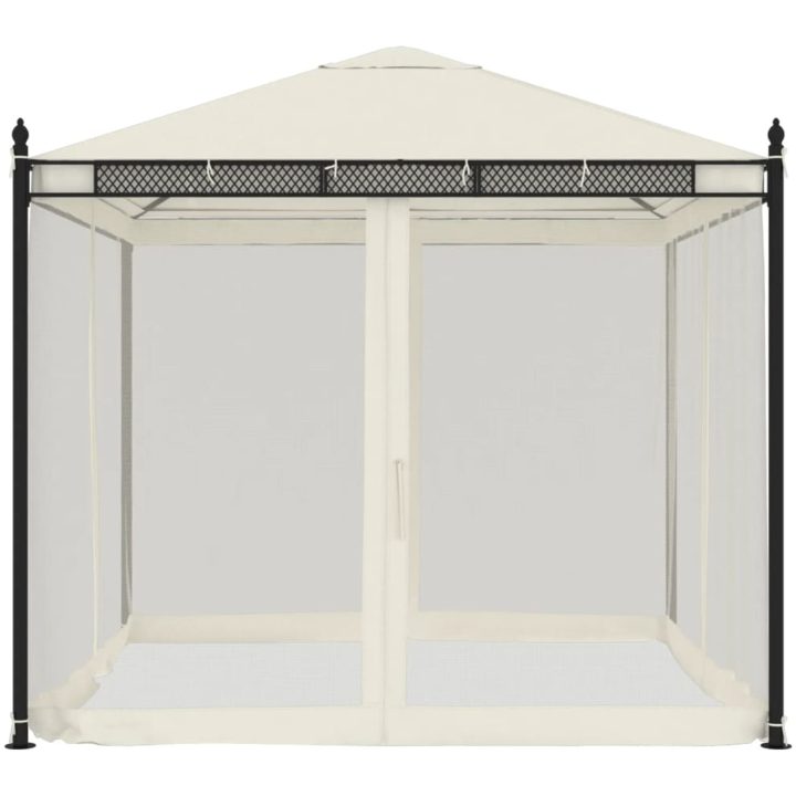 Paviljong med nätväggar gräddvit 2,93x2,93 m stål vidaXL – bild 3