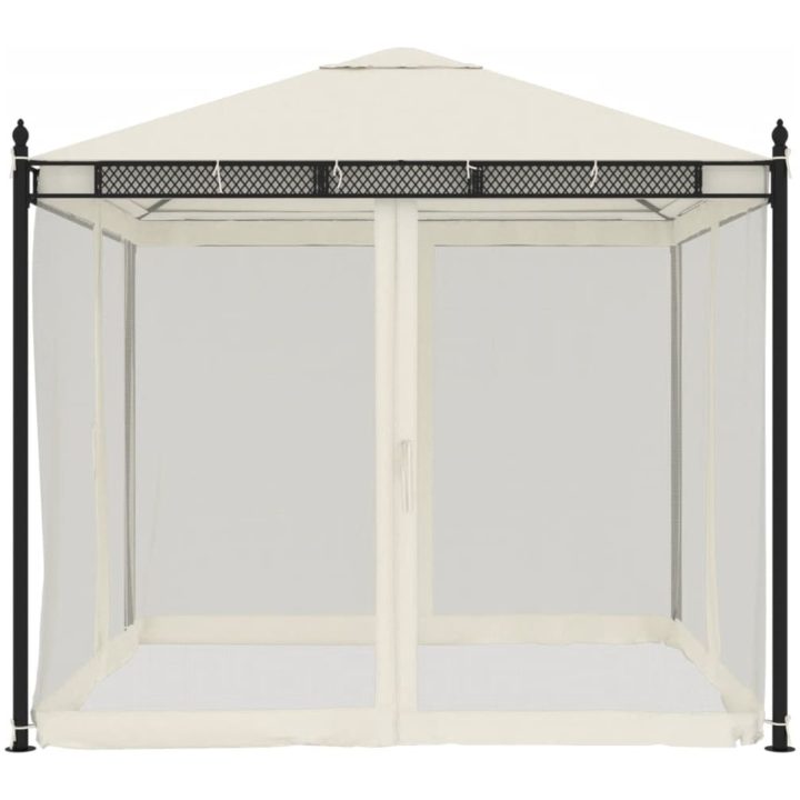 Paviljong med nätväggar gräddvit 2,93x2,93 m stål vidaXL – bild 4