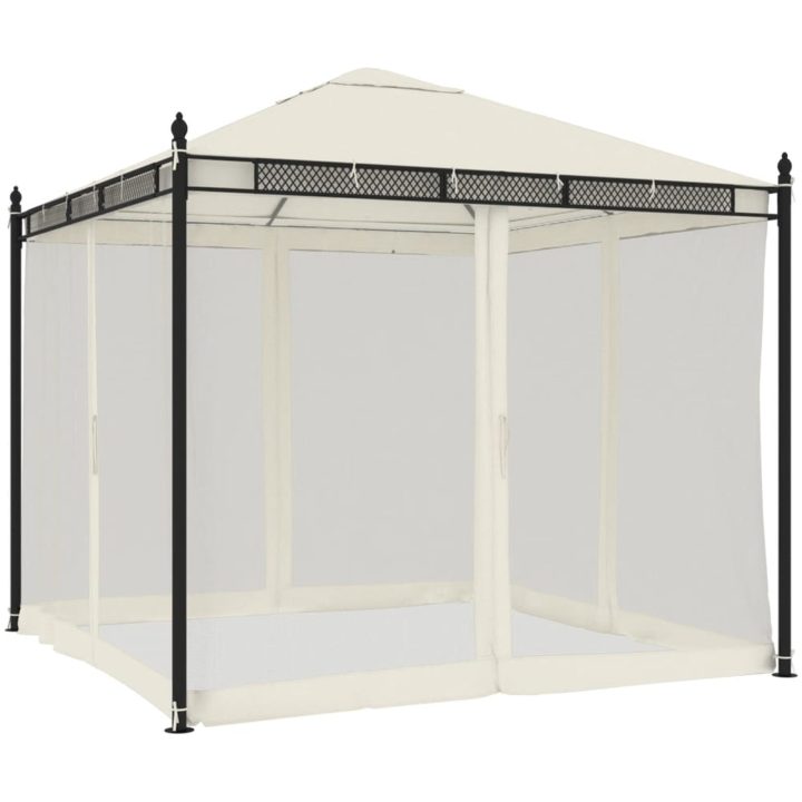 Paviljong med nätväggar gräddvit 2,93x2,93 m stål vidaXL – bild 5