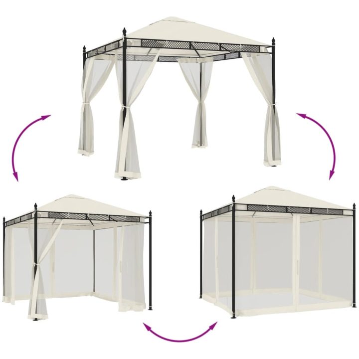 Paviljong med nätväggar gräddvit 2,93x2,93 m stål vidaXL – bild 6