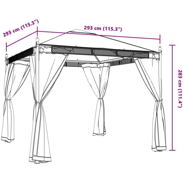 Paviljong med nätväggar gräddvit 2,93x2,93 m stål vidaXL – bild 9