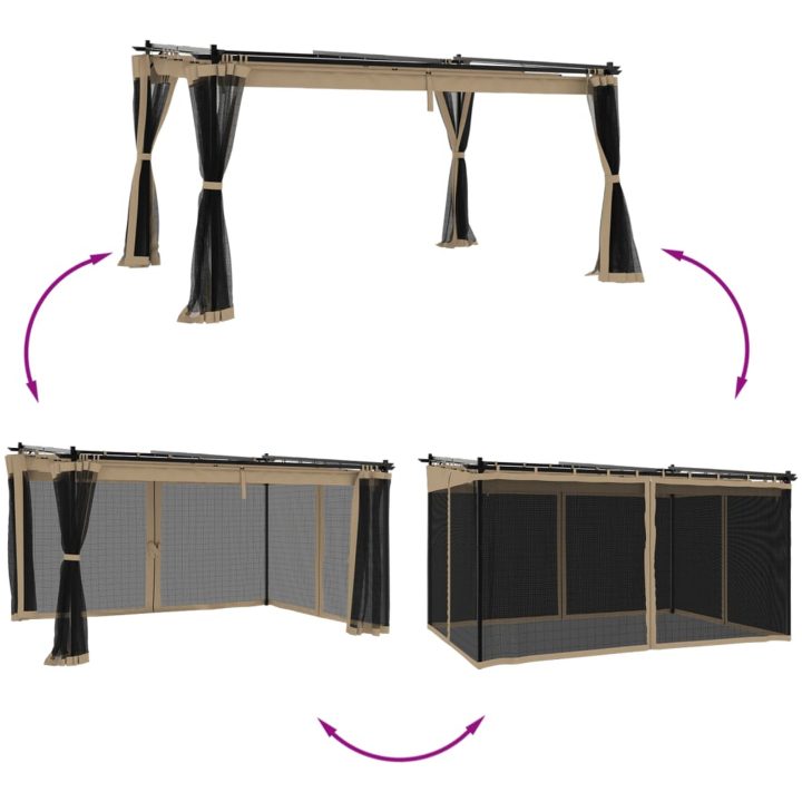 Paviljong med nätväggar taupe stål vidaXL 4 x 3 m – bild 3
