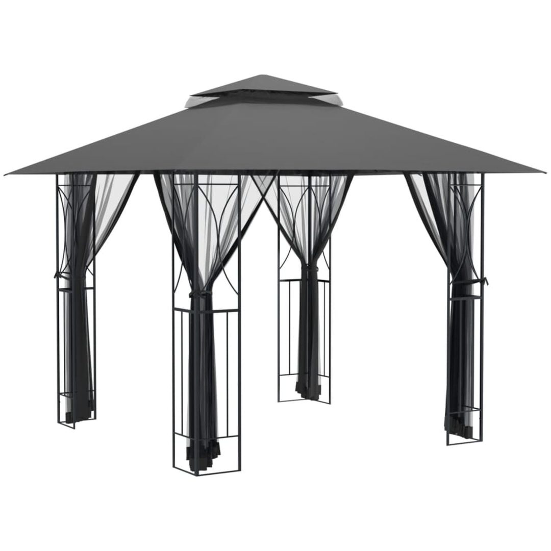 Paviljong med sidoväggar antracit stål vidaXL 300 x 300 x 270 cm – bild 2