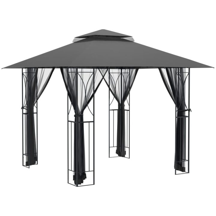 Paviljong med sidoväggar antracit stål vidaXL 300 x 300 x 270 cm – bild 2