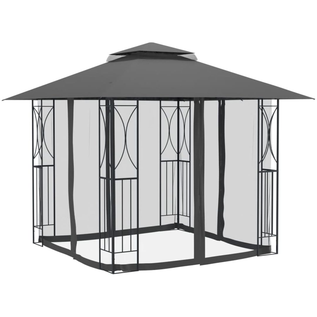 Paviljong med sidoväggar antracit stål vidaXL 300 x 300 x 270 cm – bild 3