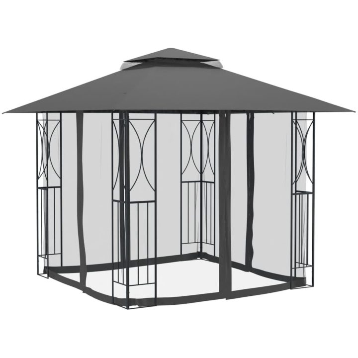 Paviljong med sidoväggar antracit stål vidaXL 300 x 300 x 270 cm – bild 3