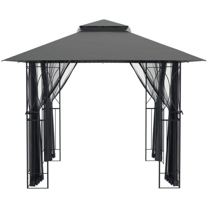 Paviljong med sidoväggar antracit stål vidaXL 300 x 300 x 270 cm – bild 4