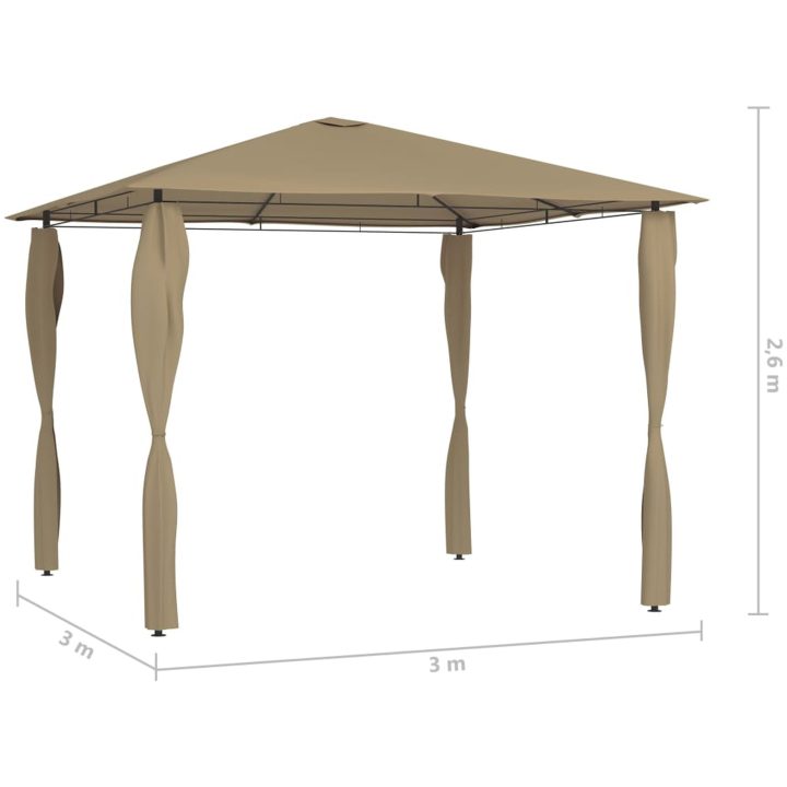 Paviljong med stolpar taupe 160 g/m² vidaXL 3 x 3 x 2.6 m – bild 4