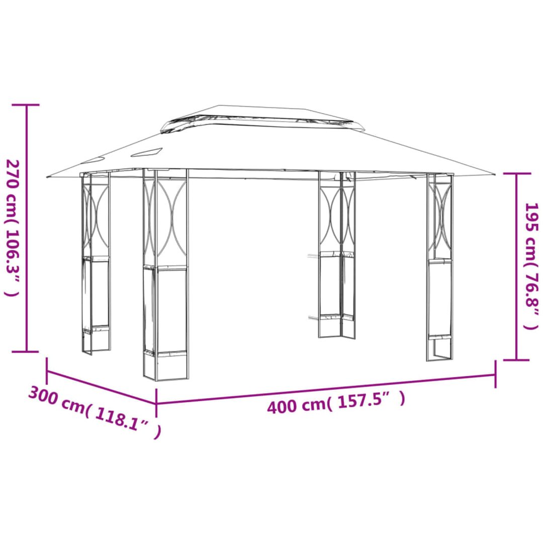 Paviljong med tak antracit stål vidaXL 400 x 300 x 270 cm – bild 7