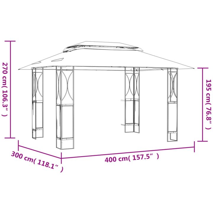 Paviljong med tak antracit stål vidaXL 400 x 300 x 270 cm – bild 7