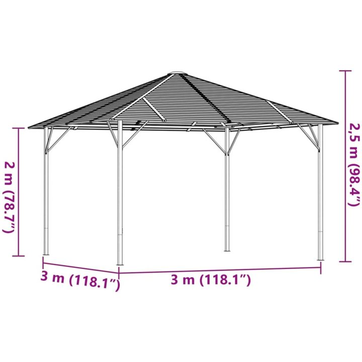 Paviljong med tak antracit vidaXL 3 x 3 m – bild 5
