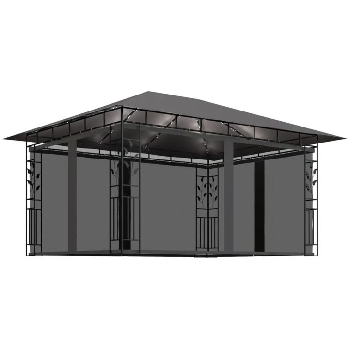 Paviljong myggnät ljusslinga LED antracit 180 g/m² vidaXL 4 x 3 x 2.73 m – bild 2