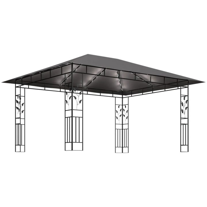 Paviljong myggnät ljusslinga LED antracit 180 g/m² vidaXL 4 x 3 x 2.73 m – bild 4