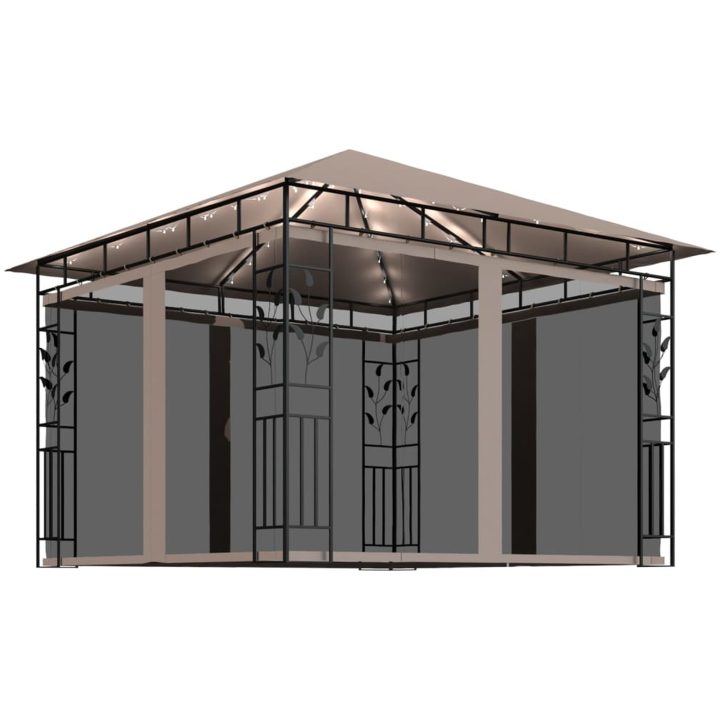 Paviljong myggnät och ljusslinga LED taupe 180 g/m² vidaXL 3 x 3 x 2.73 m – bild 2