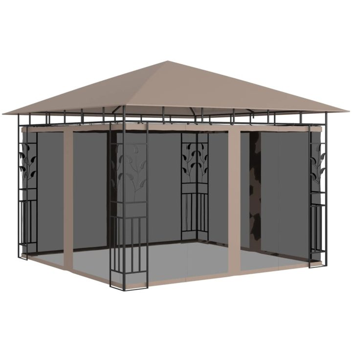 Paviljong myggnät och ljusslinga LED taupe 180 g/m² vidaXL 3 x 3 x 2.73 m – bild 3