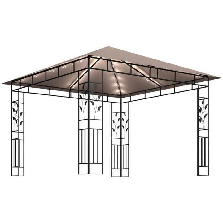 Paviljong myggnät och ljusslinga LED taupe 180 g/m² vidaXL 3 x 3 x 2.73 m – bild 4