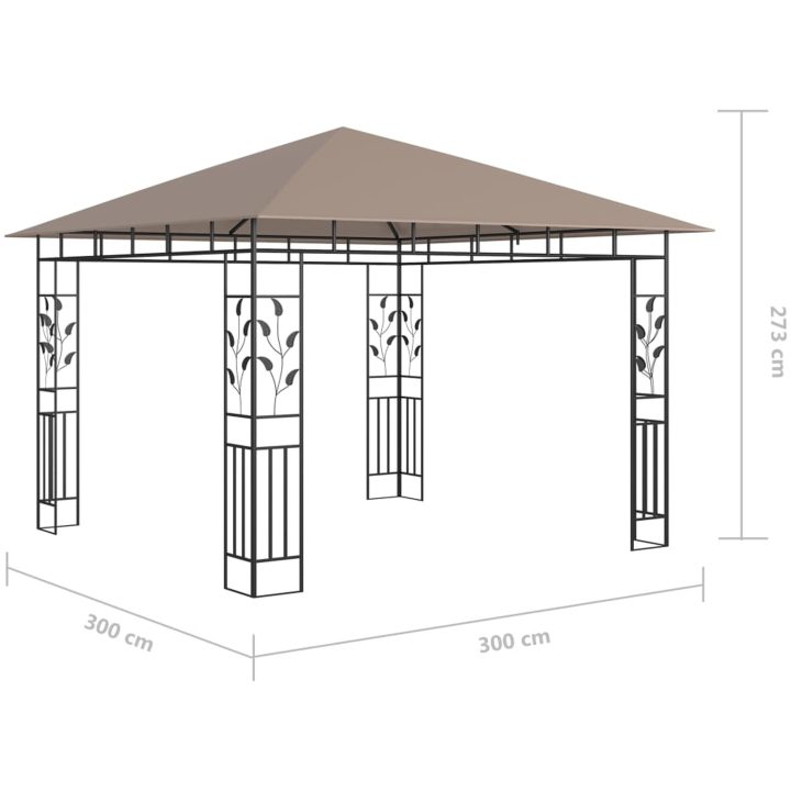 Paviljong myggnät och ljusslinga LED taupe 180 g/m² vidaXL 3 x 3 x 2.73 m – bild 10