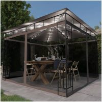 Paviljong myggnät och ljusslinga LED taupe 180 g/m² vidaXL
