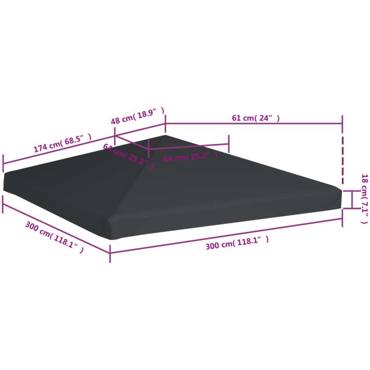 Paviljongtak 310 g/m² grå vidaXL 3 x 3 m – bild 6
