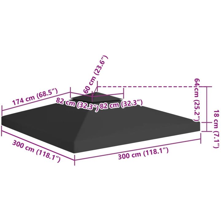 Paviljongtak med ventilering 310 g/m² svart vidaXL 3 x 3 m – bild 7