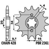 PBR Steel Standard Front Sprocket 2361 - 428