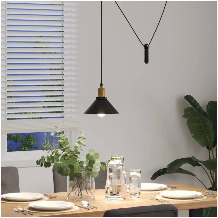 Pendellampa höjdjusterbar E27 blank svart ⌀22 cm metall vidaXL – bild 4